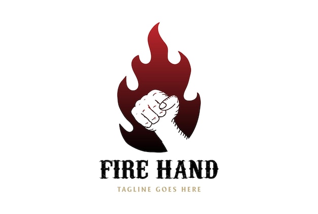 Strong Hand Fist with Fire Flame Logo Design Vector