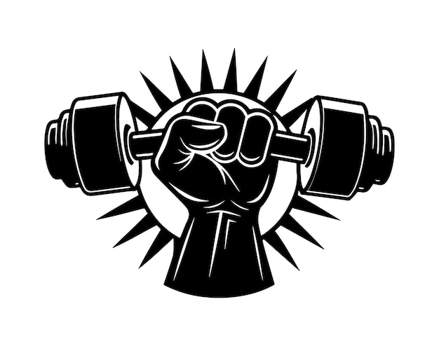 Vector strong hand lifting up steel dumbbell silhouette vector