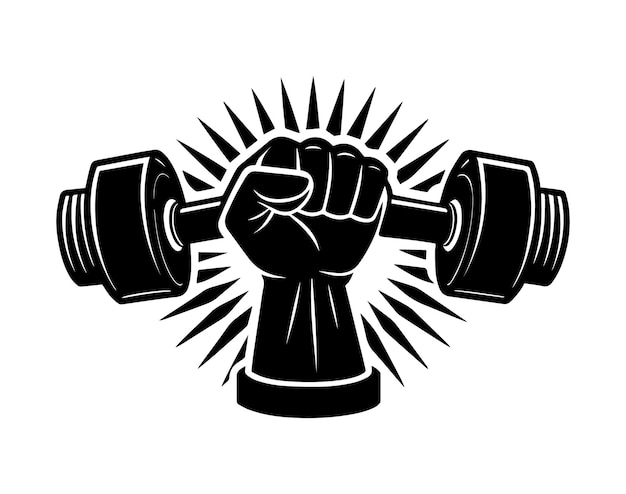 Vector strong hand lifting up steel dumbbell silhouette vector