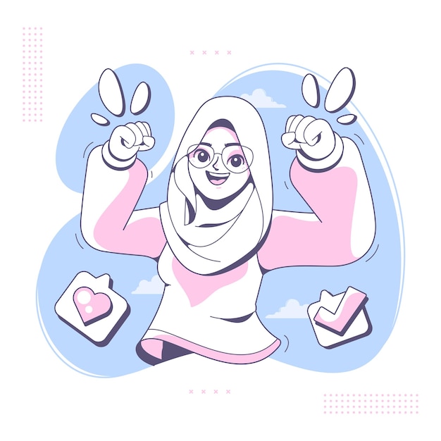 Vector strong islamic hijab girl character