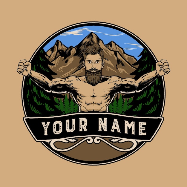 Strong Man Gym Forest Logo Illustration