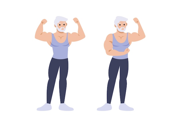 Strong old man showing his muscles vector illustration