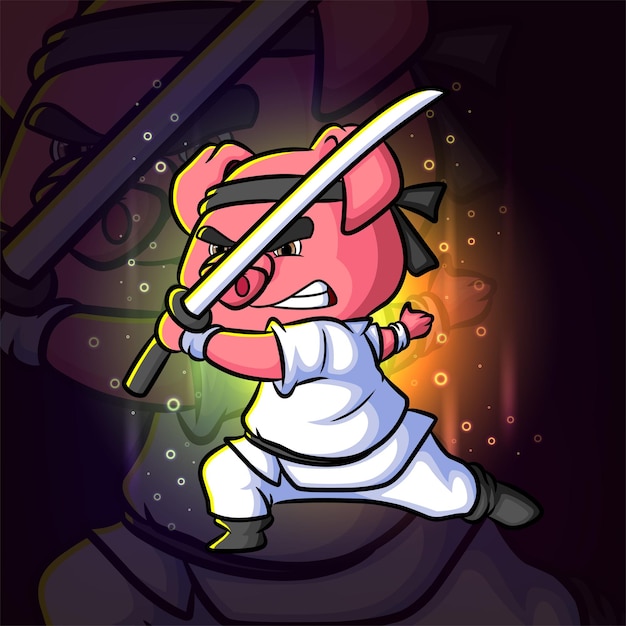 The strong pig is ambush with the katana esport mascot logo design