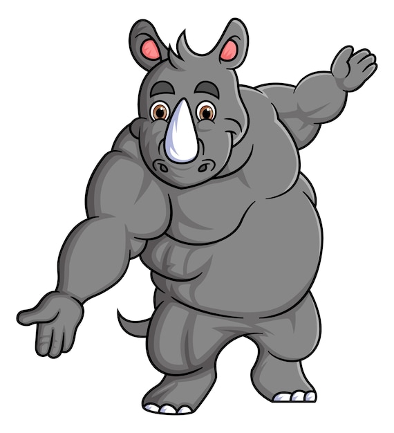 Strong rhinoceros cartoon posing mascot character