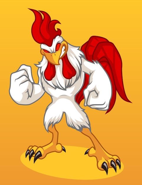 Vector strong rooster cartoon mascot character