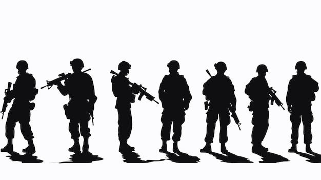 Vector strong soldier silhouette vector on white background