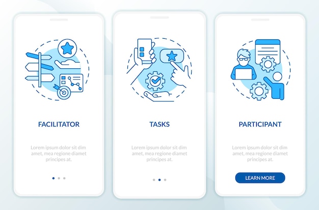 Structure of usability test session blue onboarding mobile app screen