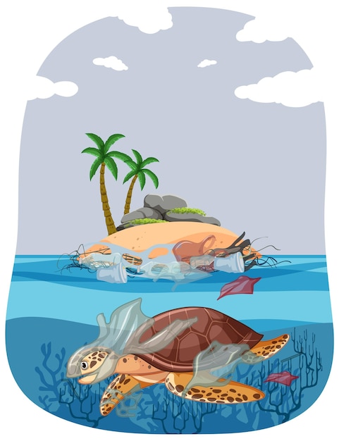 Vector struggling turtle marine pollution39s plastic consequences