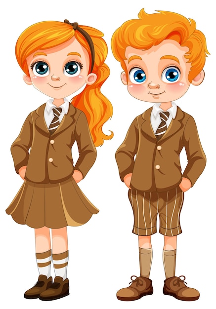 Student Boy and Girl in Uniform Vector