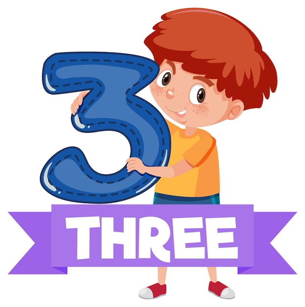 Vector student boy holding the number cartoon character isolated on whi