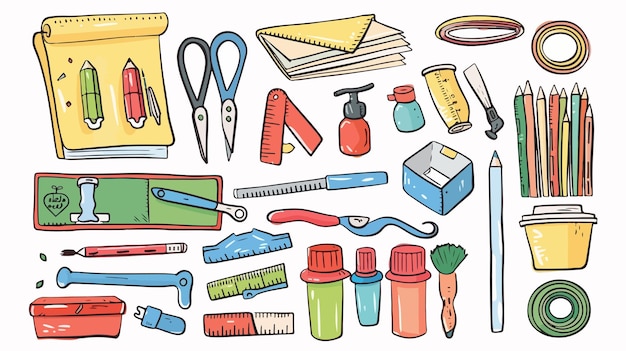 Student Craft Supplies Clipart Vector Set for Creative Projects