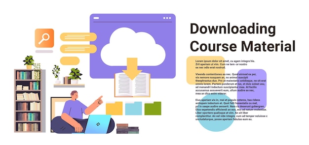 Student downloading course material from virtual cloud online education distance learning concept