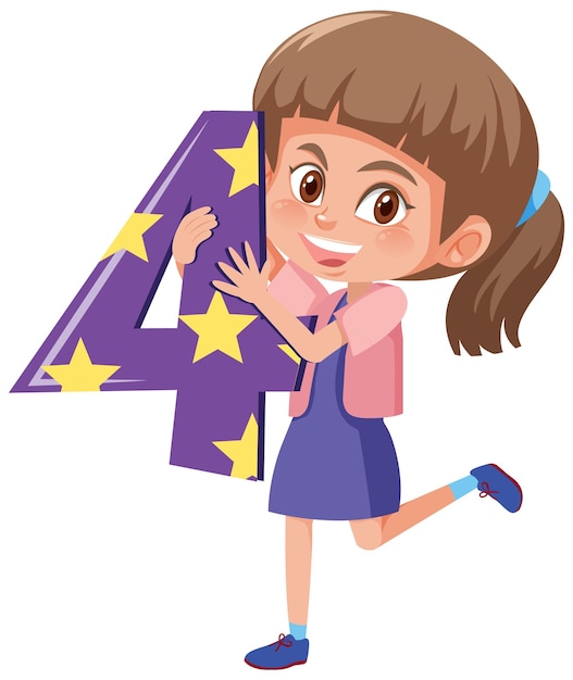 Vector student girl holding the number cartoon character isolated on wh