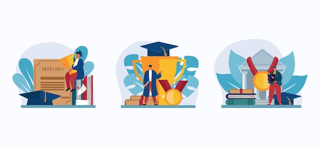 Student Graduation Flat Bundle Design