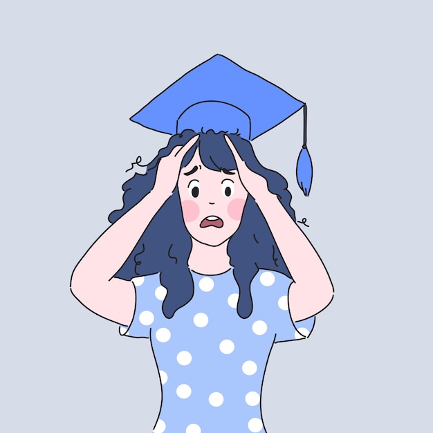 student headache with graduation illustration