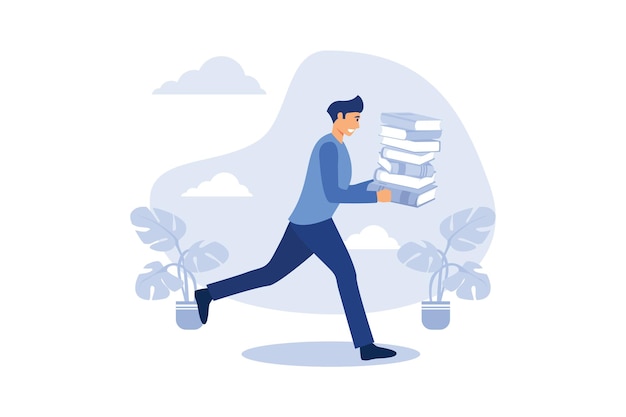 Student holding pile of books, modern flat modern design illustration	
