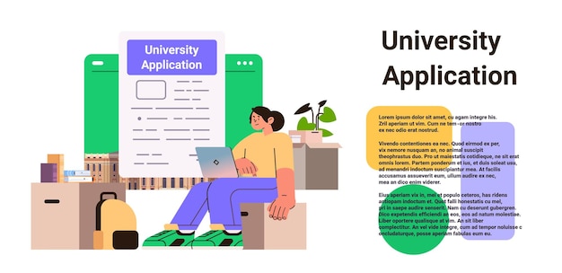 student reading university application girl applicant filling form or planning studies online education concept horizontal copy space vector illustration