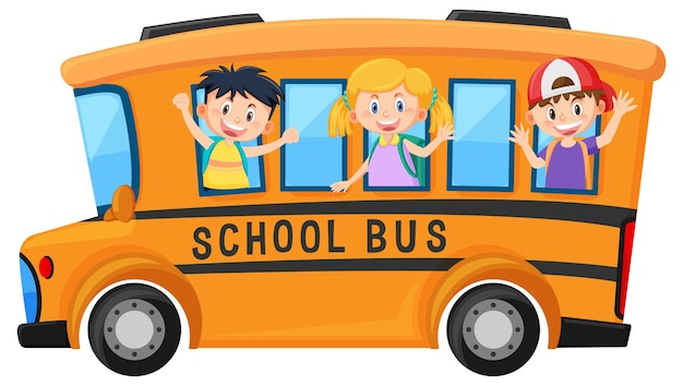 Student in school bus on white background