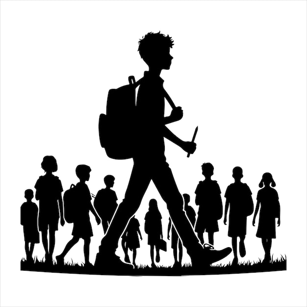 Student with Backpack Walking to School Silhouette black color vector 25