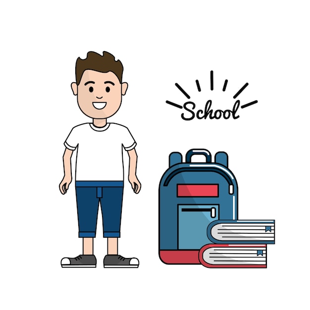 student with his backpack and books tools