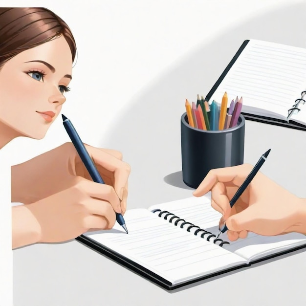 Student writing in a notebook vector set White background isolated