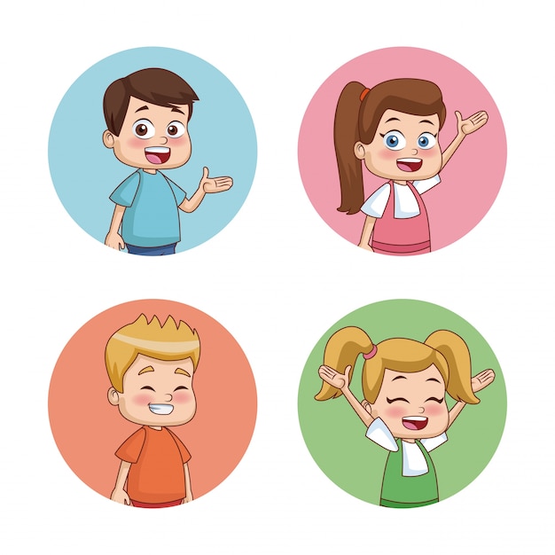 Students kids round icons