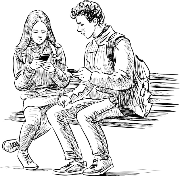 Students on a park bench