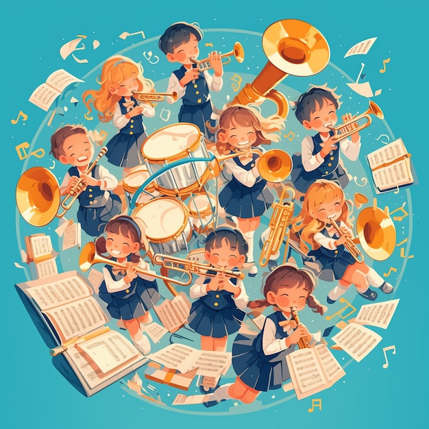 Vector students practicing for school band