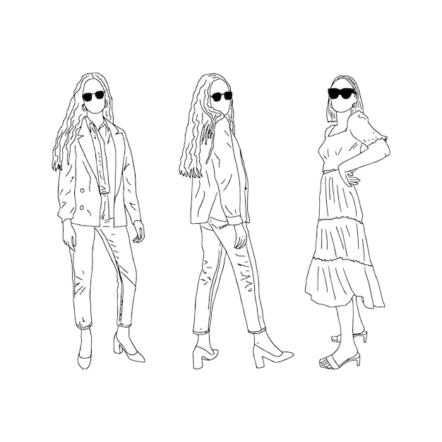 Students in stylish clothes. Linear style. Vector illustration.