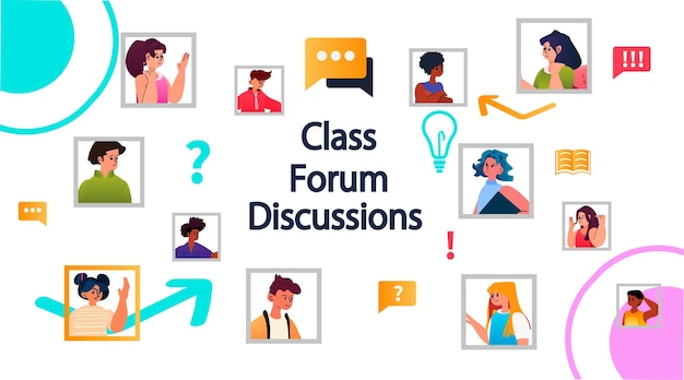 Students in virtual classroom on class forum discussions e-learning online education concept horizontal copy space