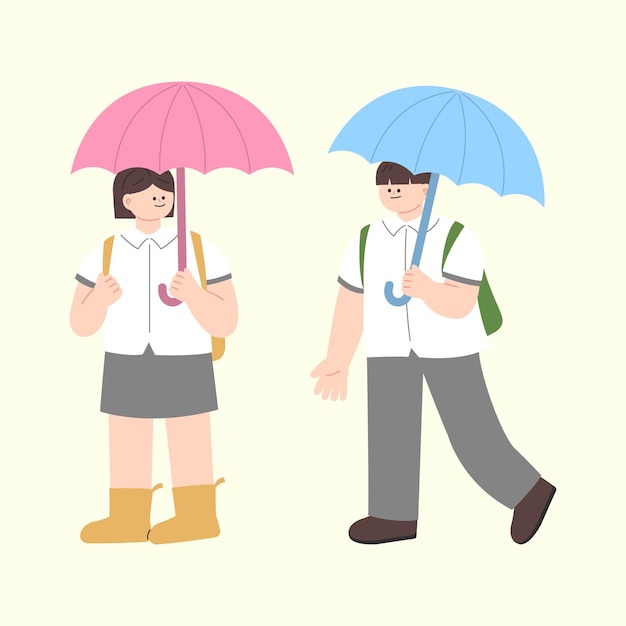 Students with umbrellas