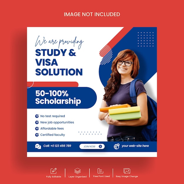 Study abroad education Instagram post or study visa social media post banner template