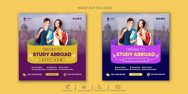 Study abroad flyer social media post or web banner template design