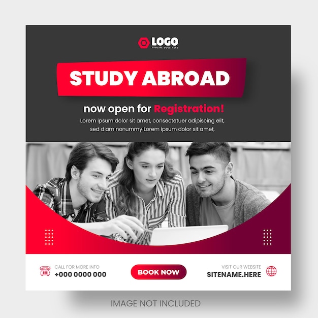 Study abroad and higher education facebook or instagram social media post amp web banner design