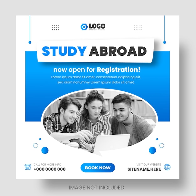 Study abroad and higher education facebook or instagram social media post amp web banner design