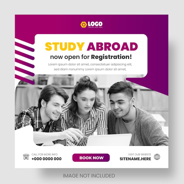 Study abroad and higher education facebook or instagram social media post amp web banner design