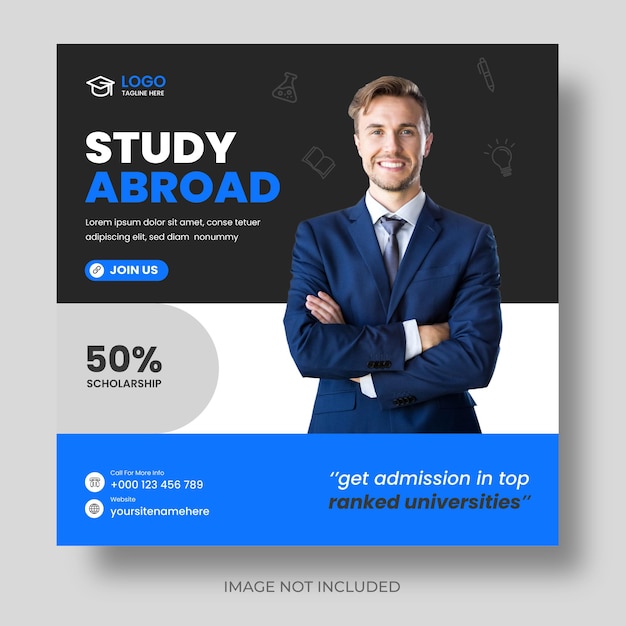 Study abroad modern social media post banner template