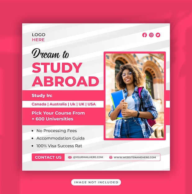 study abroad social media flyer or instagram social media post design