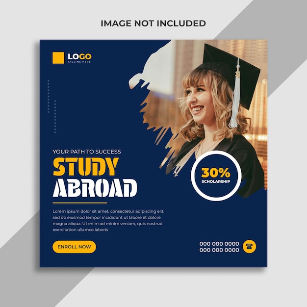 Study abroad social media Instagram post or admission Web Banner template