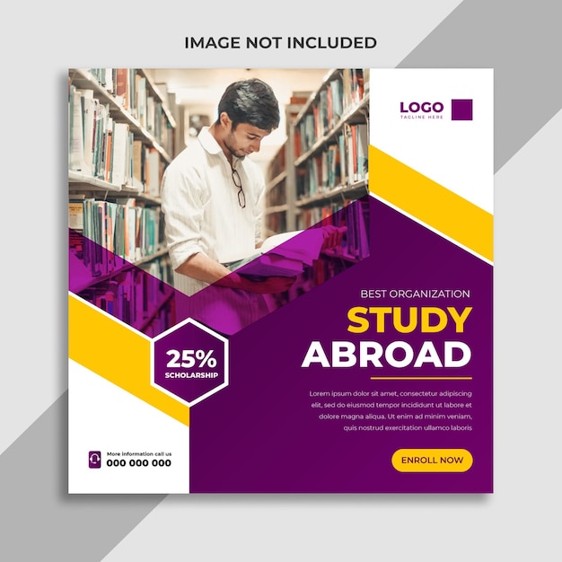 Study abroad social media Instagram post or admission Web Banner template