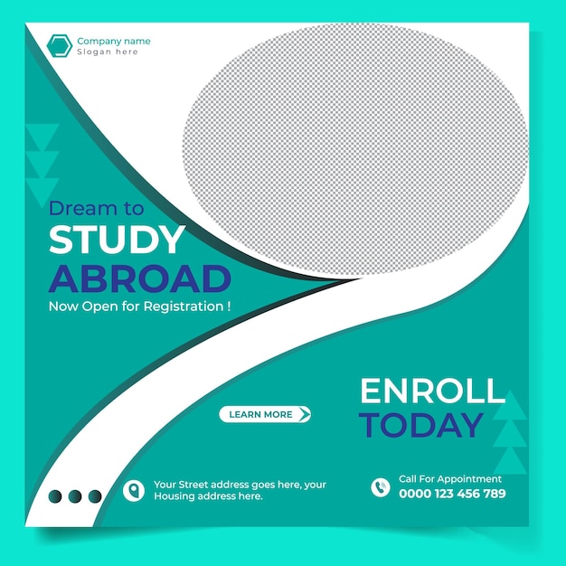 Study abroad social media poster and study banner design.