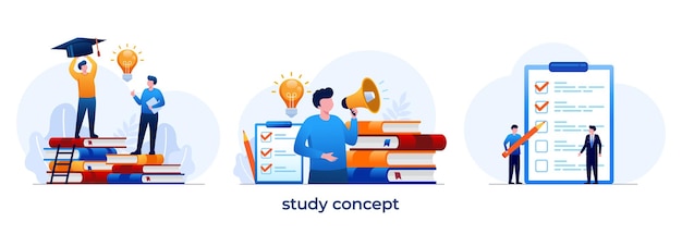 Study concept education concept back to school read a book learn knowledge studying library flat illustration vector