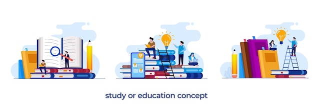 Study education concept back to school read a book learn knowledge studying library flat illustration vector