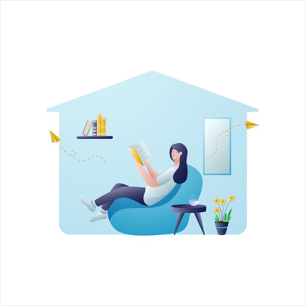 study at home concept illustration Young people man and woman study at home concept illustration