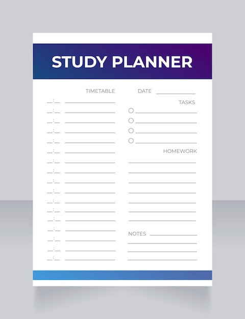 Study planner worksheet design template