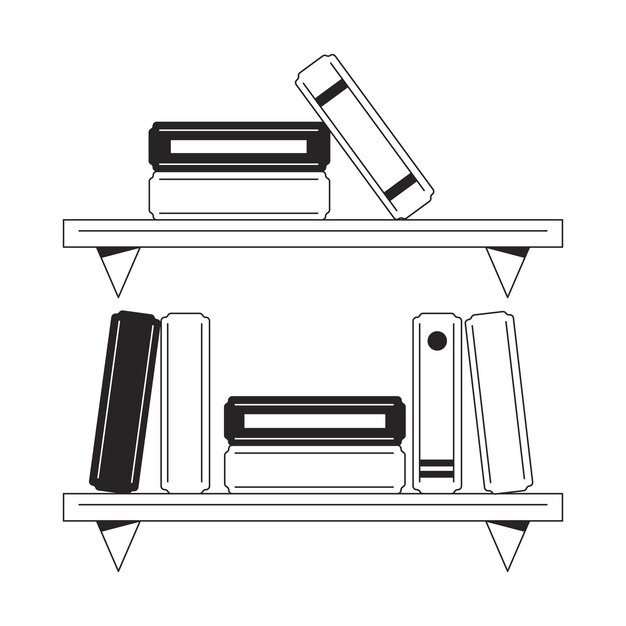 Studying bookshelves flat monochrome isolated vector object University student book shelf Editable black and white line art drawing Simple outline spot illustration for web graphic design