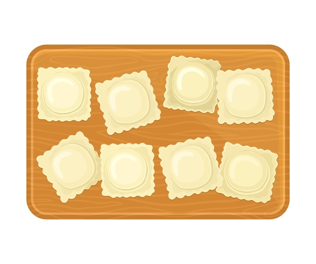 Stuffed dumplings rested on cutting board top view vector illustration