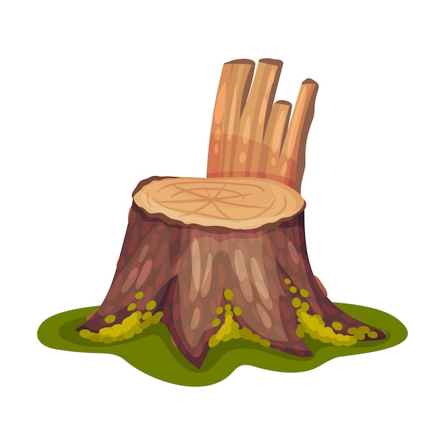 Stump or tree stub covered with moss as forest element vector illustration