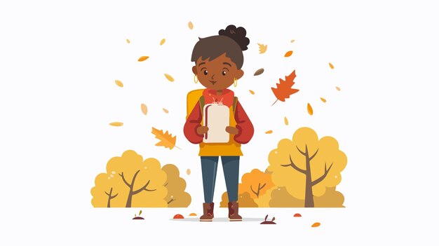 Vector stunning portrait of young african american girl in autumn background