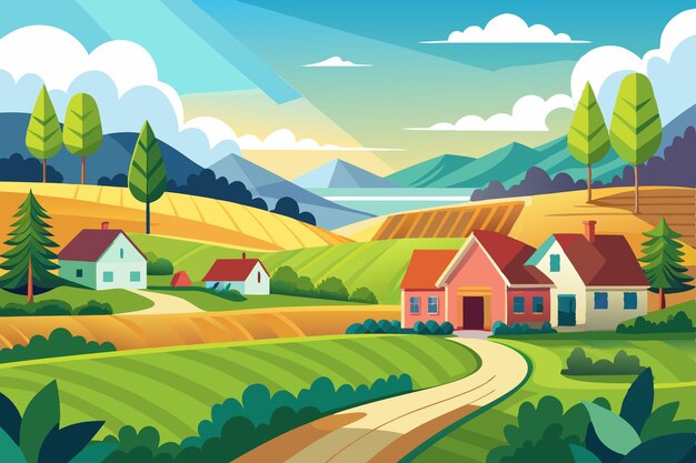 Stunning Summer Countryside Art Idyllic Rural Landscape Illustrations amp Scenic Village Backgrounds